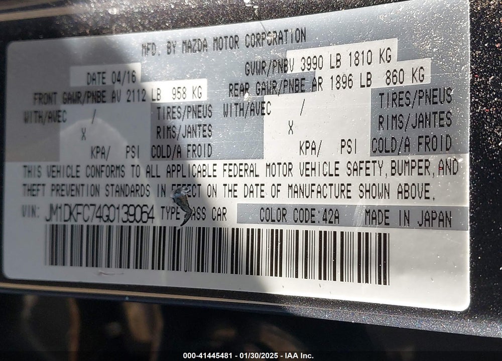 2016 MAZDA CX-3 TOURING VIN: JM1DKFC74G0139064