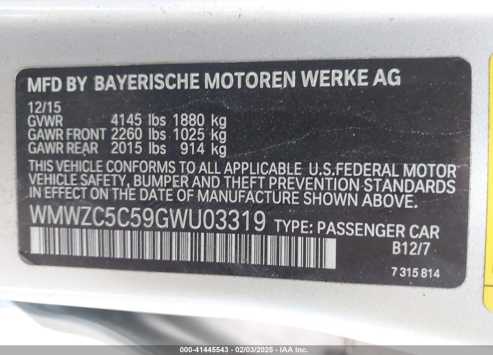 2016 MINI COUNTRYMAN VIN: WMWZC5C59GWU03319