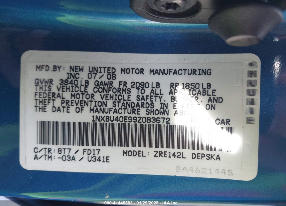 2009 TOYOTA COROLLA VIN: 1NXBU40E99Z083672