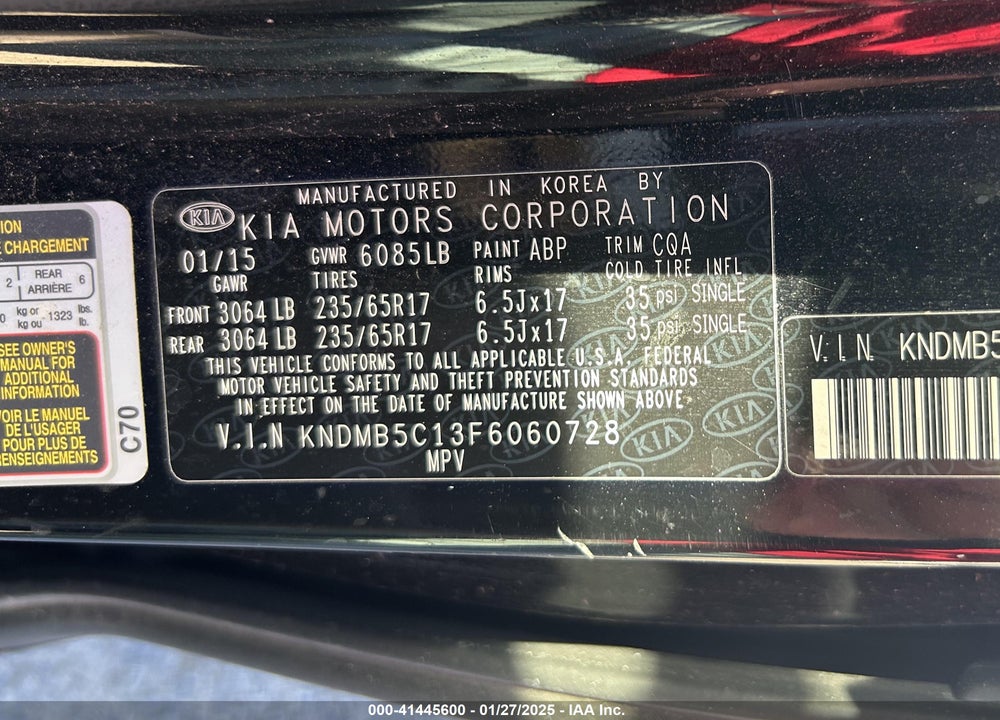 2015 KIA SEDONA LX VIN: KNDMB5C13F6060728