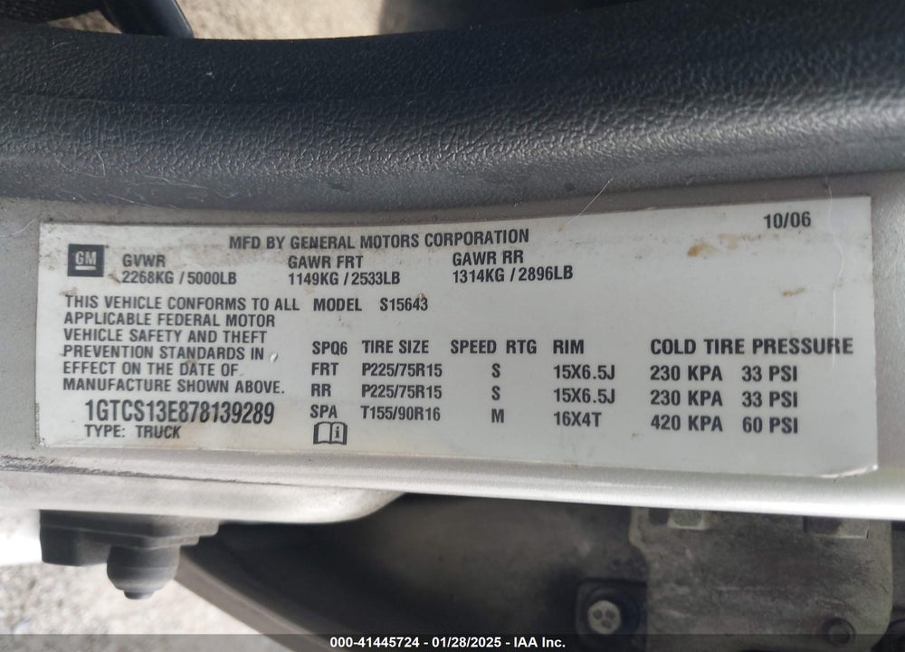 2007 GMC CANYON SLE1 VIN: 1GTCS13E878139289