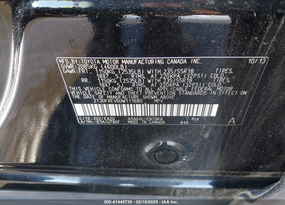 2013 TOYOTA RAV4 VIN: 2T3DFREV6DW111680