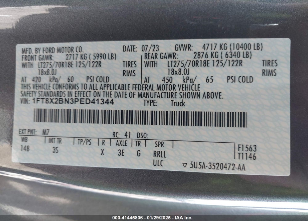 2023 FORD F-250 XLT VIN: 1FT8X2BN3PED41344