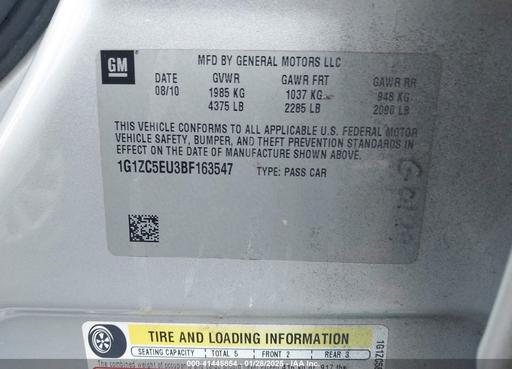 2011 CHEVROLET MALIBU VIN: 1G1ZC5EU3BF163547