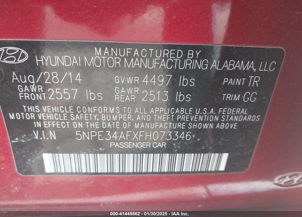 2015 HYUNDAI SONATA SPORT VIN: 5NPE34AFXFH073346