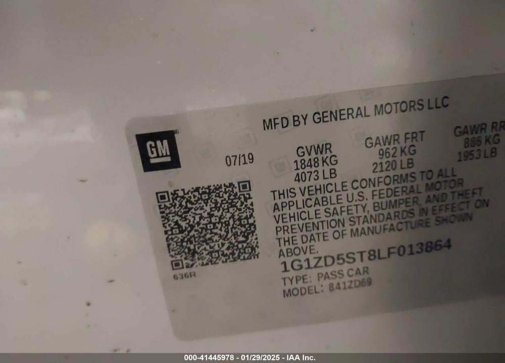 2020 CHEVROLET MALIBU VIN: 1G1ZD5ST8LF013864