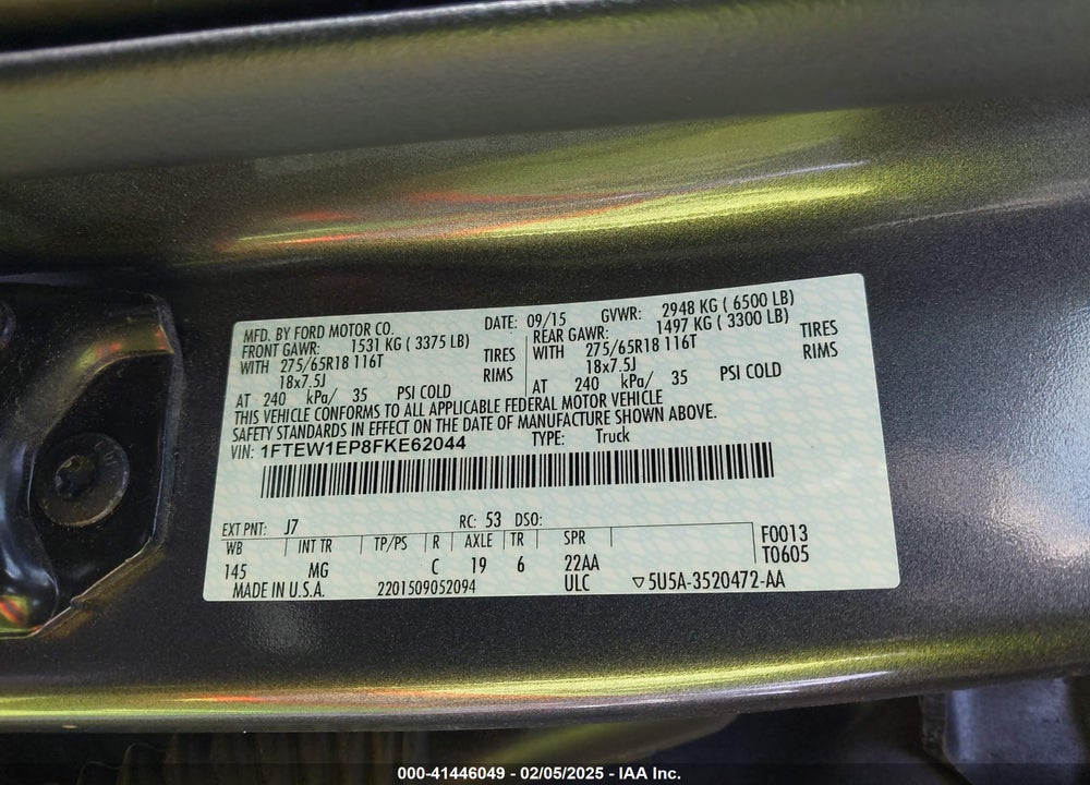 2015 FORD F-150 XLT VIN: 1FTEW1EP8FKE62044