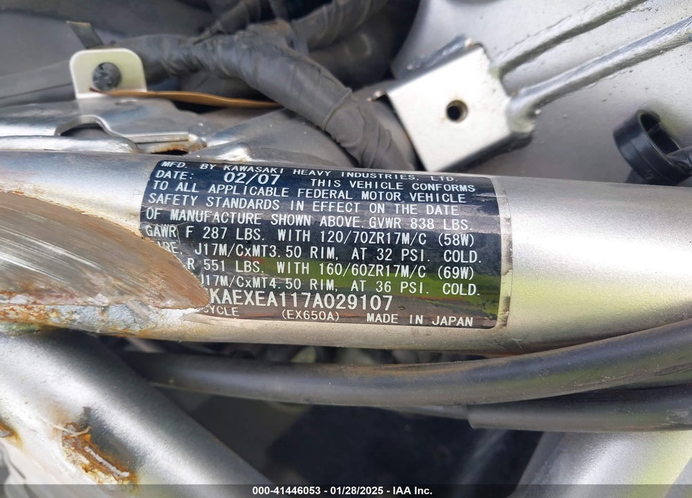 2007 KAWASAKI EX650 A VIN: JKAEXEA117A029107
