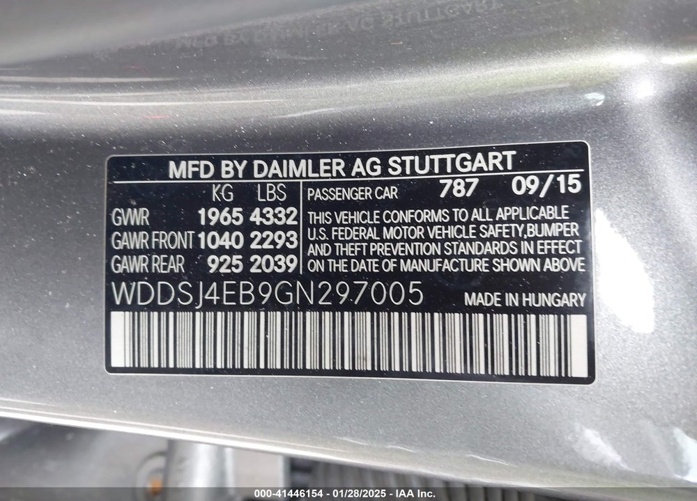 2016 MERCEDES-BENZ CLA 250 VIN: WDDSJ4EB9GN297005