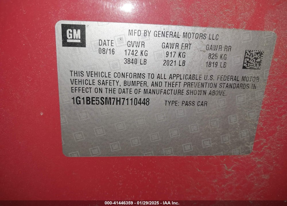 2017 CHEVROLET CRUZE VIN: 1G1BE5SM7H7110448