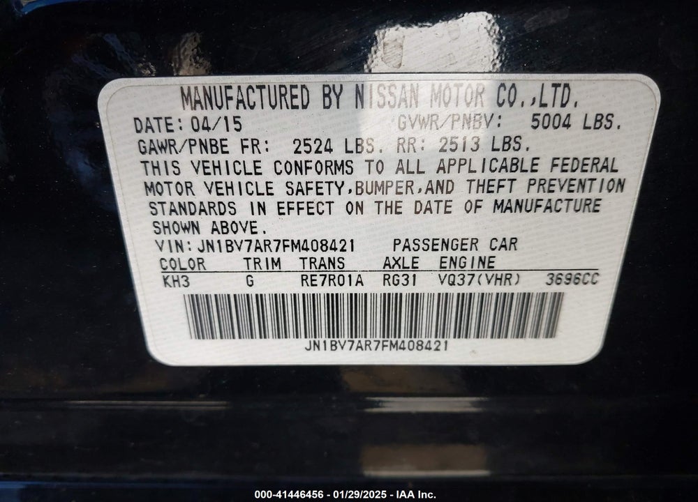 2015 INFINITI Q50 PREMIUM/SPORT VIN: JN1BV7AR7FM408421