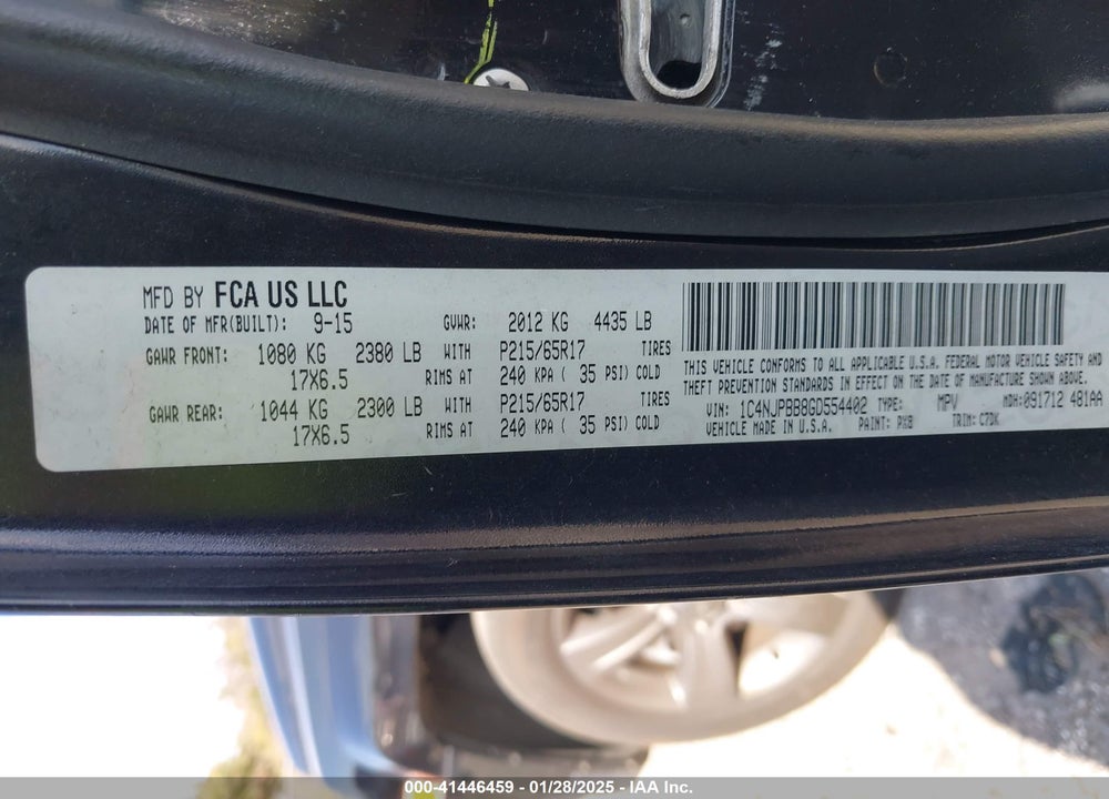 2016 JEEP PATRIOT SPORT VIN: 1C4NJPBB8GD554402