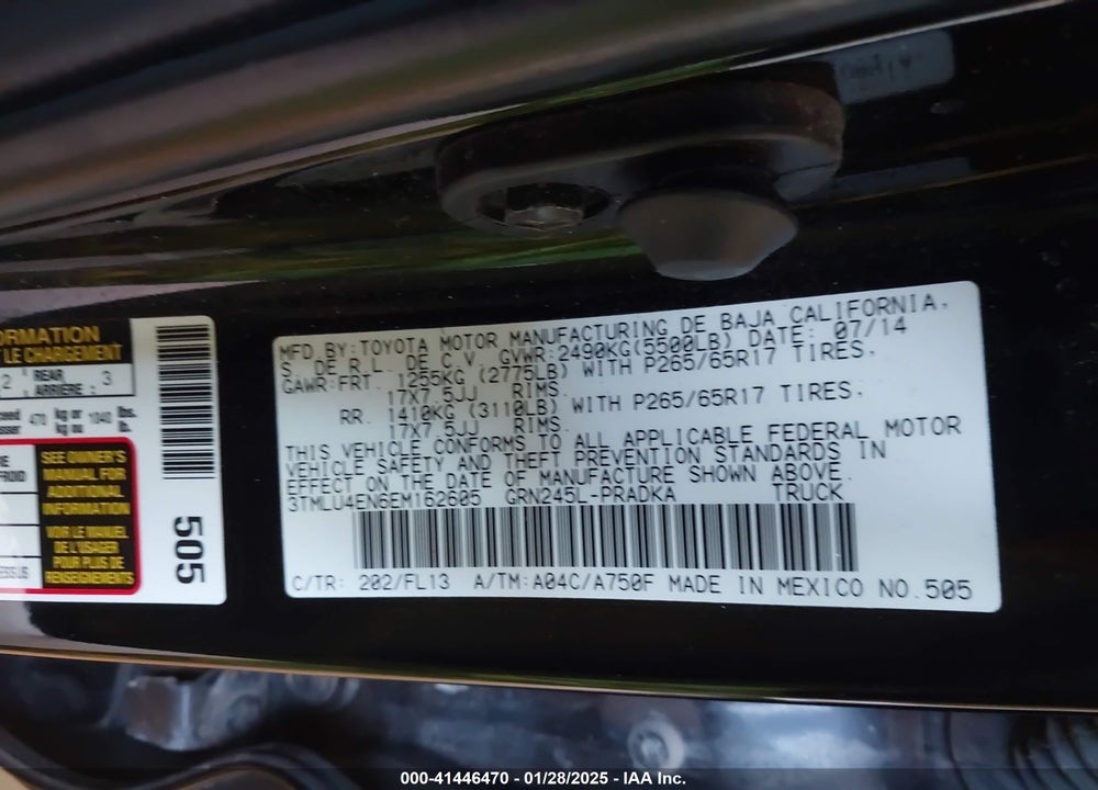2014 TOYOTA TACOMA VIN: 3TMLU4EN6EM162605