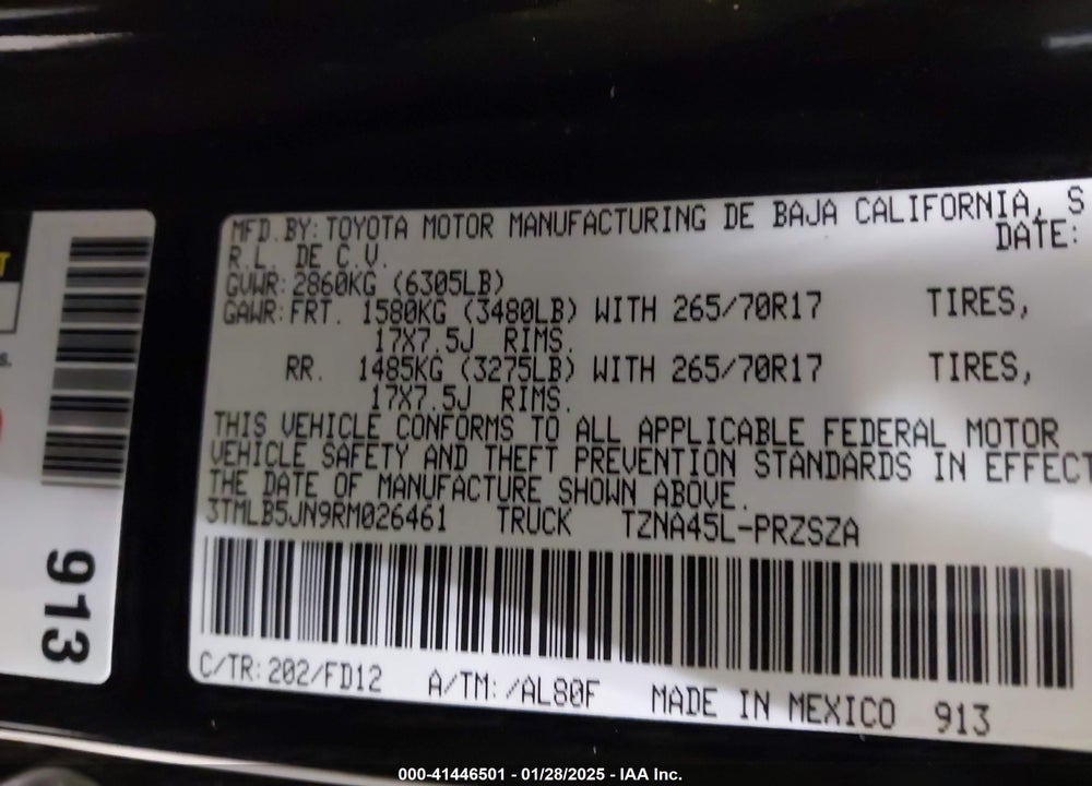 2024 TOYOTA TACOMA TRD OFF ROAD VIN: 3TMLB5JN9RM026461