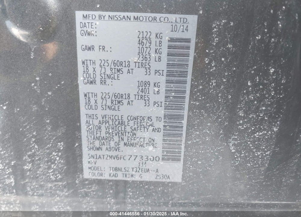 2015 NISSAN ROGUE SL VIN: 5N1AT2MV6FC773300
