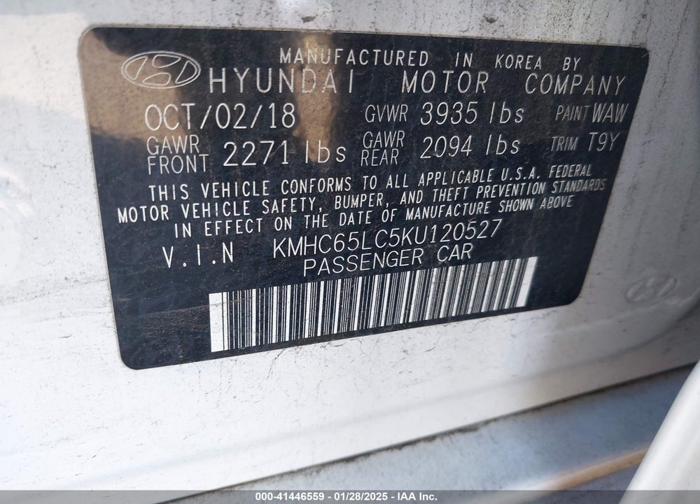 2019 HYUNDAI IONIQ HYBRID VIN: KMHC65LC5KU120527