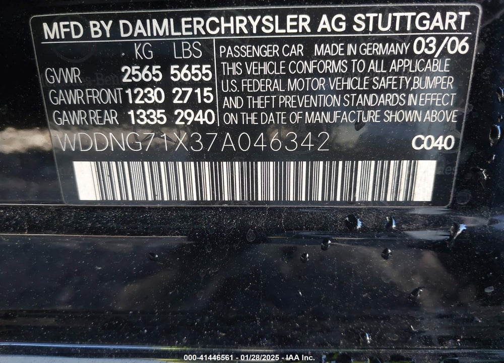 2007 MERCEDES-BENZ S 550 VIN: WDDNG71X37A046342
