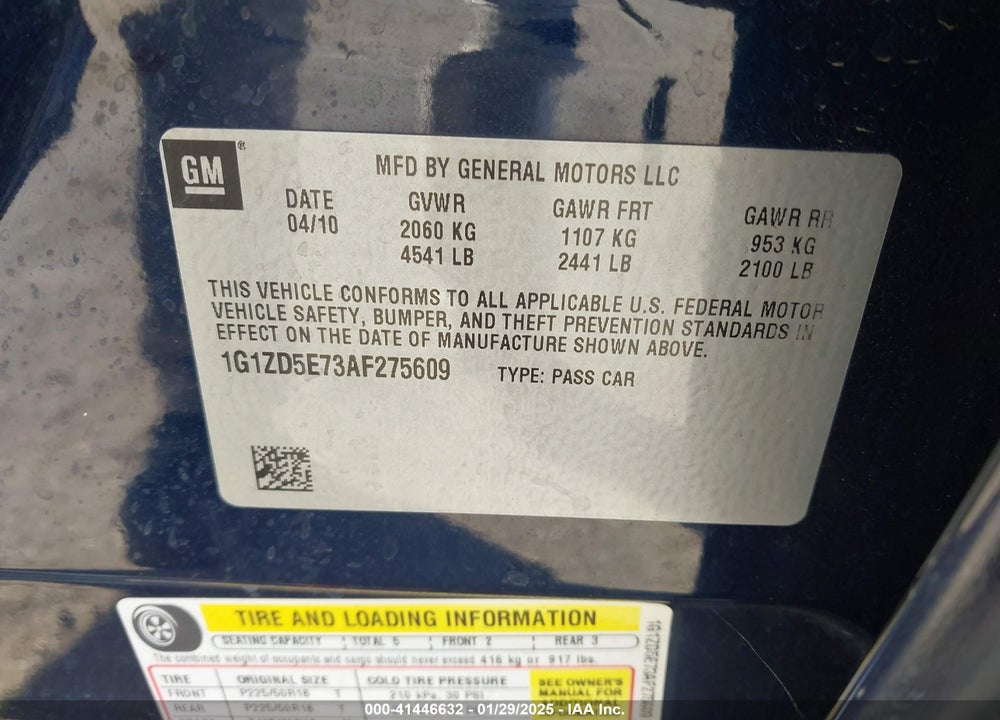 2010 CHEVROLET MALIBU LT VIN: 1G1ZD5E73AF275609