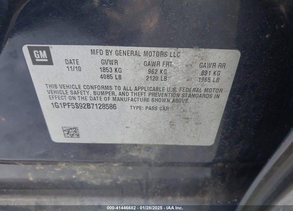 2011 CHEVROLET CRUZE VIN: 1G1PF5S92B7128586