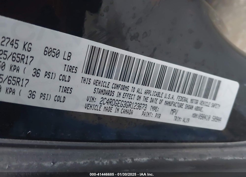 2016 DODGE GRAND CARAVAN R/T VIN: 2C4RDGEG3GR123673