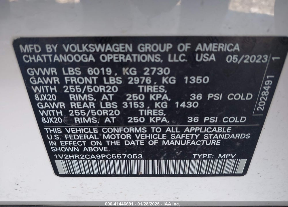 2023 VOLKSWAGEN ATLAS 3.6L V6 SE W/TECHNOLOGY VIN: 1V2HR2CA9PC557053