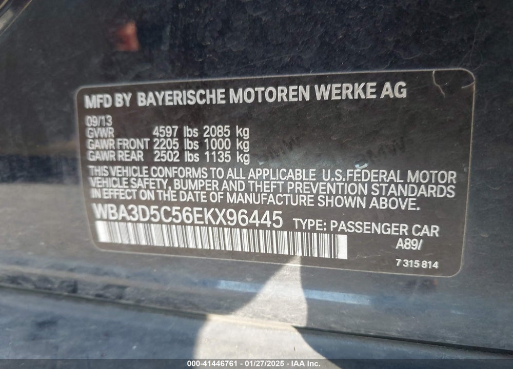 2014 BMW 328D VIN: WBA3D5C56EKX96445