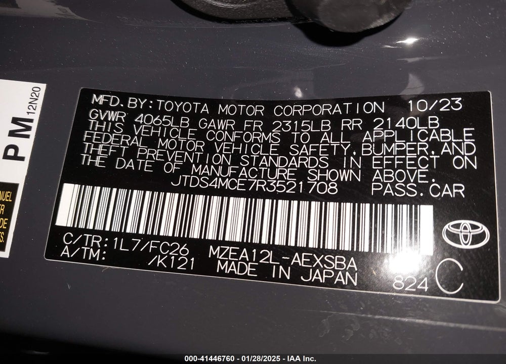 2024 TOYOTA COROLLA VIN: JTDS4MCE7R3521708