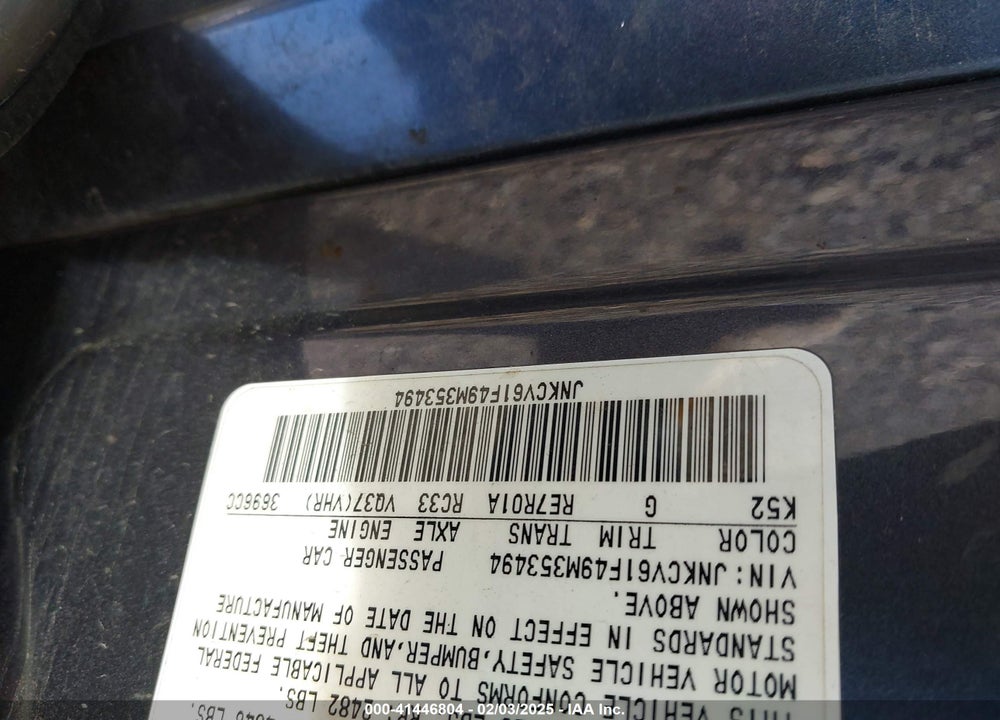 2009 INFINITI G37X VIN: JNKCV61F49M353494