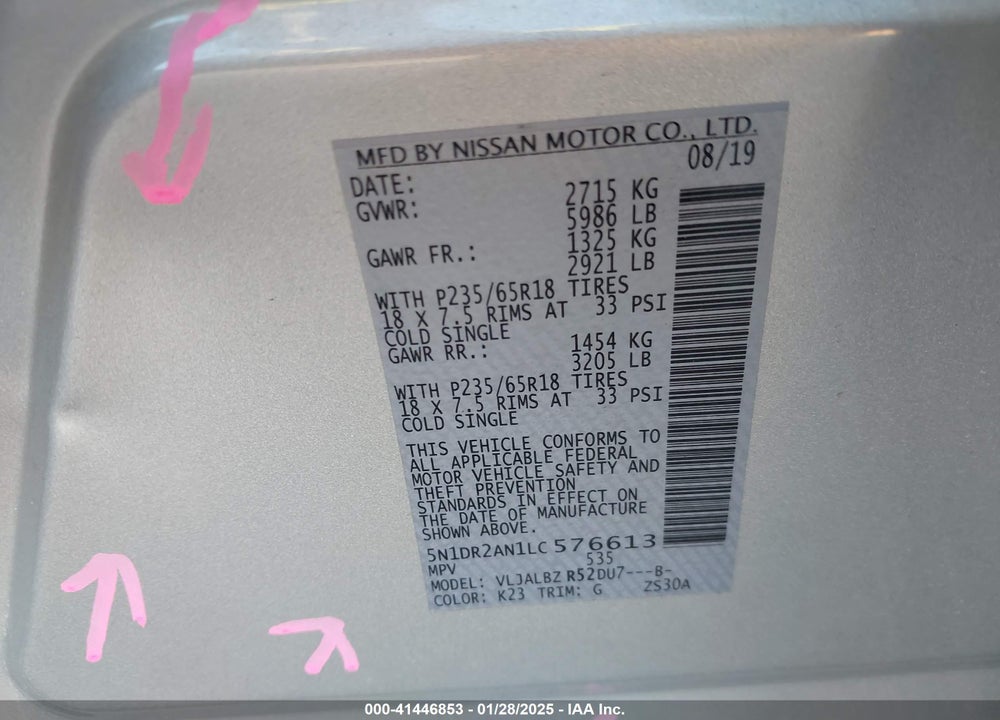 2020 NISSAN PATHFINDER S 2WD VIN: 5N1DR2AN1LC576613