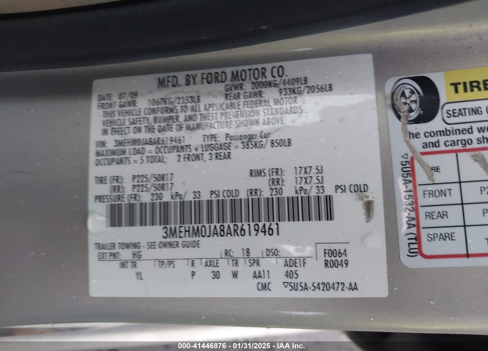 2010 MERCURY MILAN VIN: 3MEHM0JA8AR619461