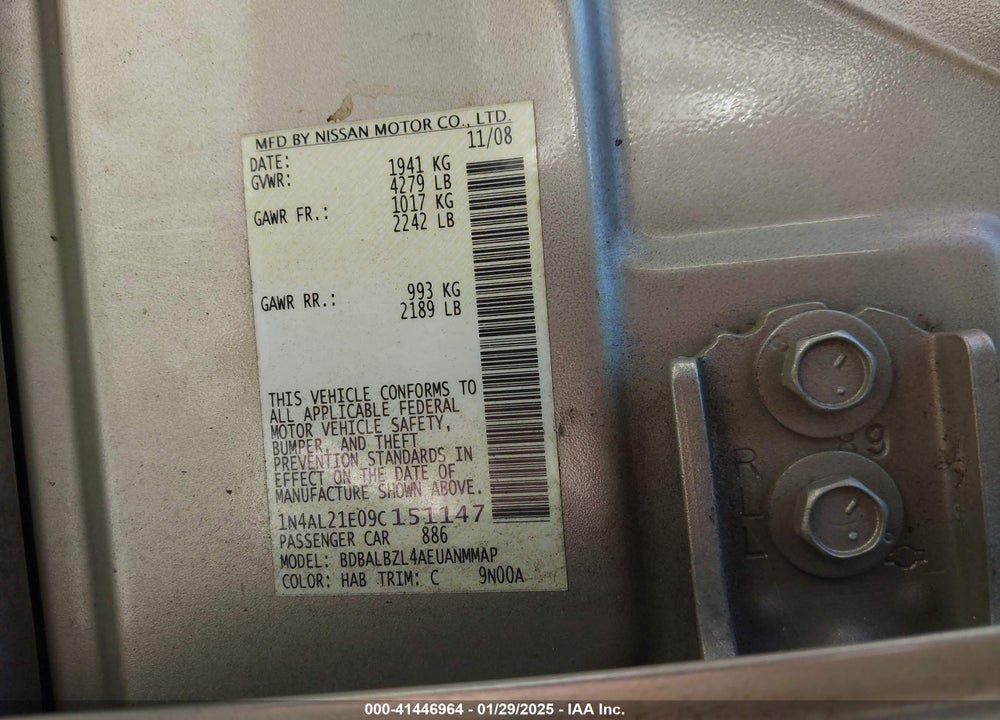2009 NISSAN ALTIMA VIN: 1N4AL21E09C151147