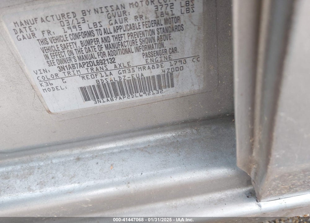 2013 NISSAN SENTRA VIN: 3N1AB7AP2DL692132