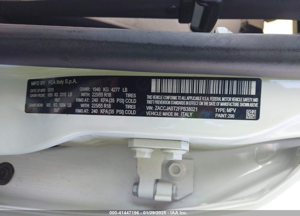 2015 JEEP RENEGADE LATITUDE VIN: ZACCJABT2FPB38021