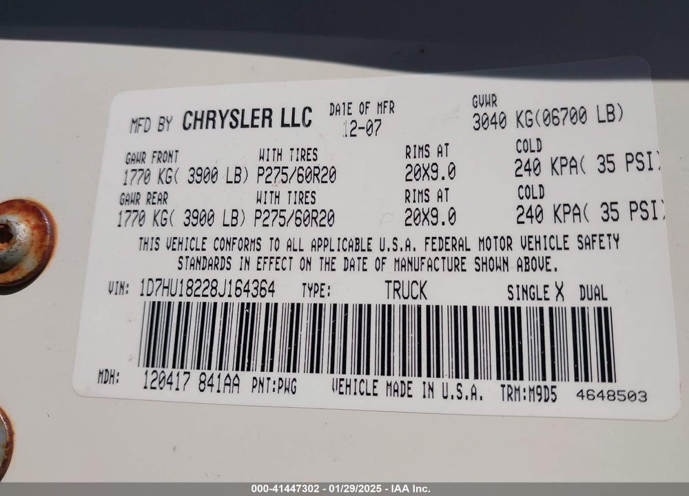2008 DODGE RAM 1500 SLT VIN: 1D7HU18228J164364
