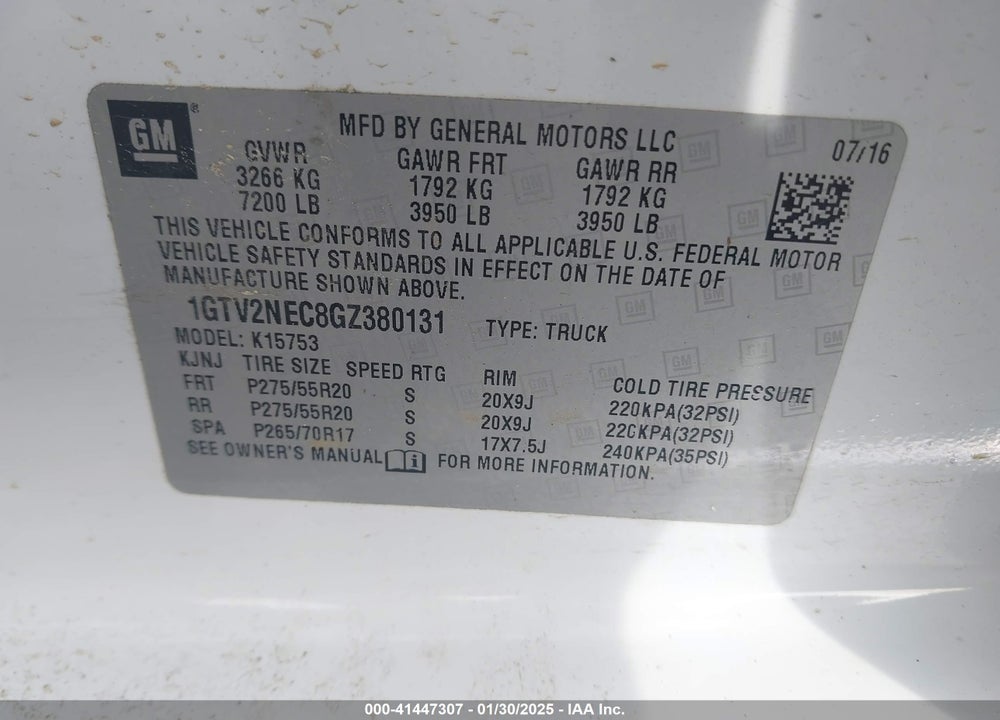 2016 GMC SIERRA 1500 VIN: 1GTV2NEC8GZ380131
