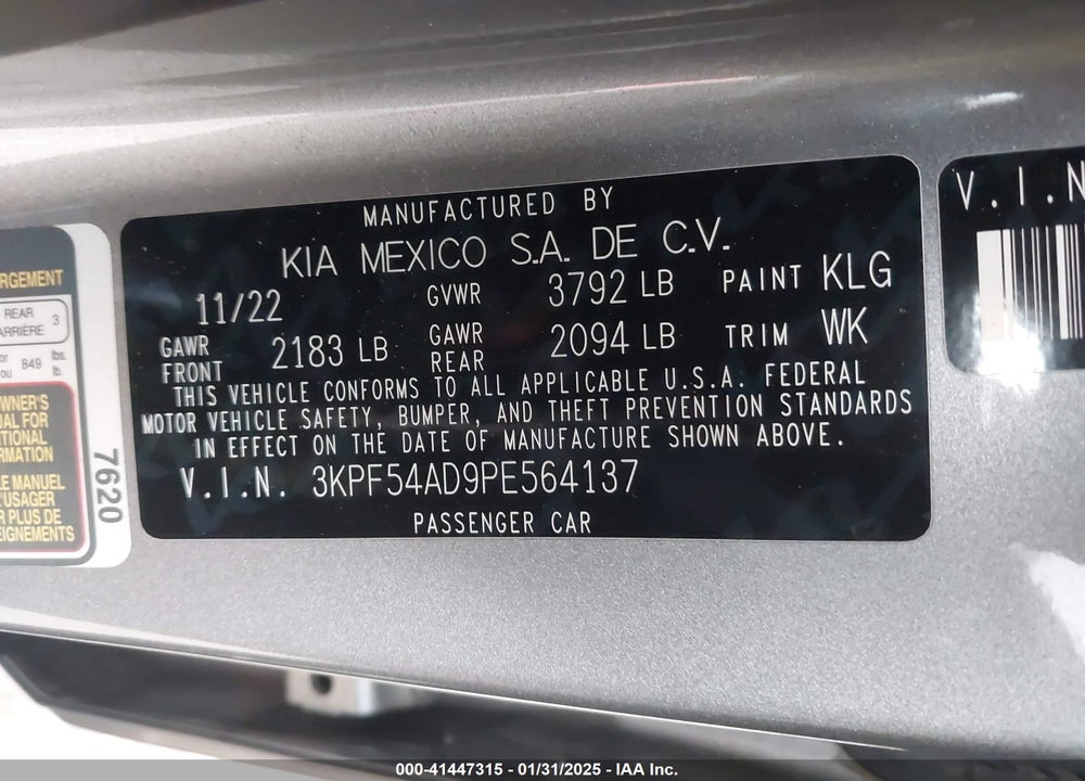2023 KIA FORTE VIN: 3KPF54AD9PE564137