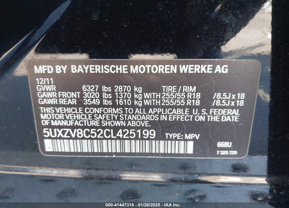 2012 BMW X5 XDRIVE50I VIN: 5UXZV8C52CL425199