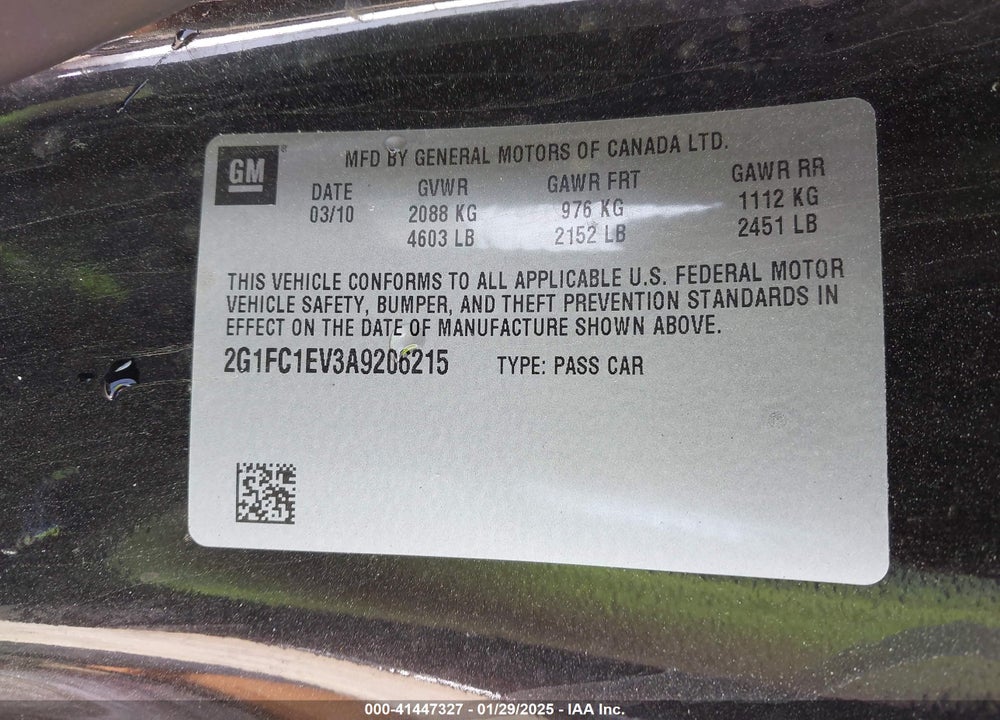 2010 CHEVROLET CAMARO VIN: 2G1FC1EV3A9206215