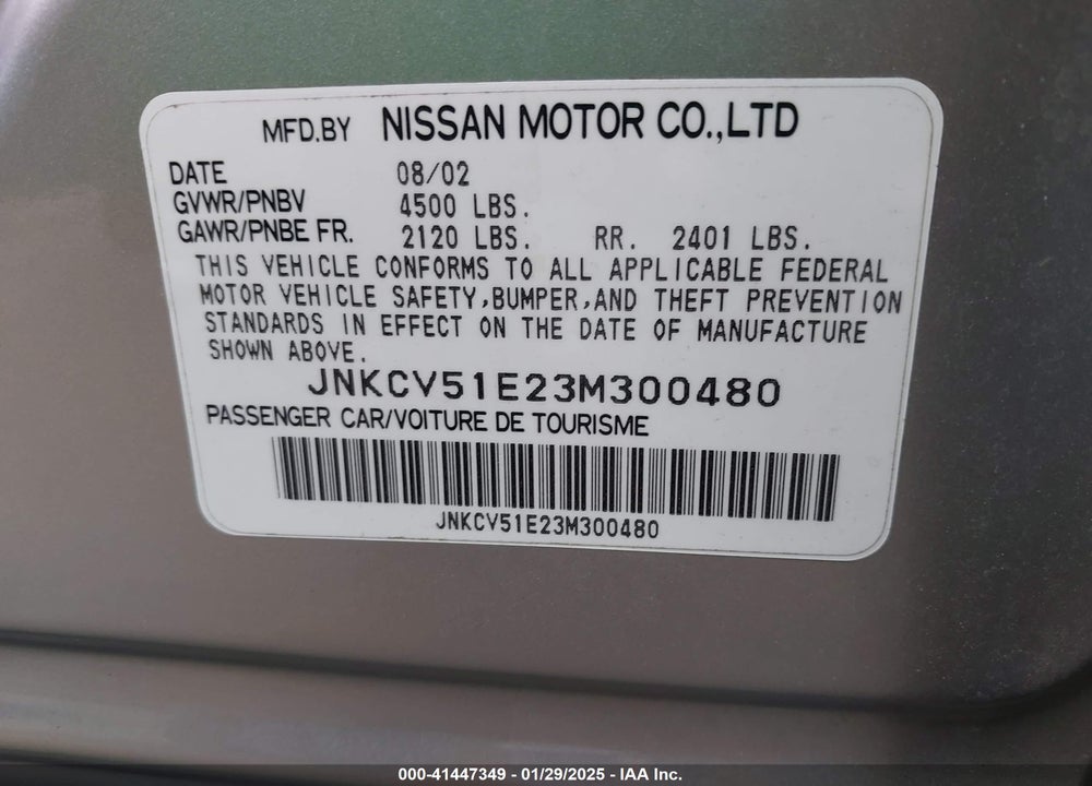 2003 INFINITI G35 LUXURY LEATHER VIN: JNKCV51E23M300480