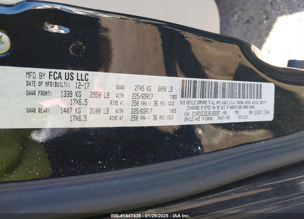 2018 DODGE GRAND CARAVAN VIN: 2C4RDGCG3JR183897