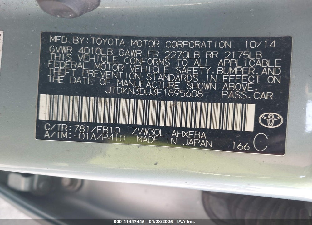 2015 TOYOTA PRIUS VIN: JTDKN3DU3F1895608