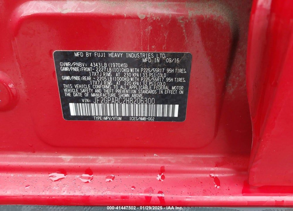 2017 SUBARU CROSSTREK 2.0I PREMIUM VIN: JF2GPABC2H8206300