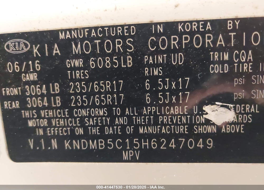 2017 KIA SEDONA LX VIN: KNDMB5C15H6247049