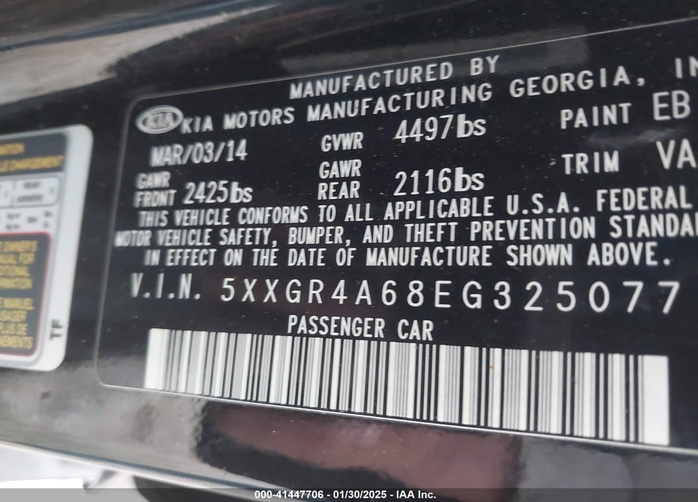 2014 KIA OPTIMA VIN: 5XXGR4A68EG325077