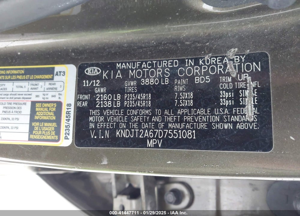 2013 KIA SOUL VIN: KNDJT2A67D7551081