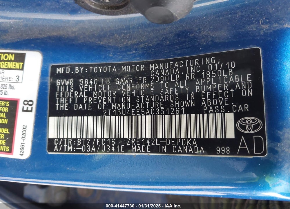2010 TOYOTA COROLLA VIN: 2T1BU4EE5AC351261