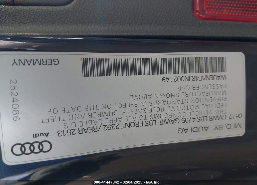 2018 AUDI A4 VIN: WAUENAF48JN002149