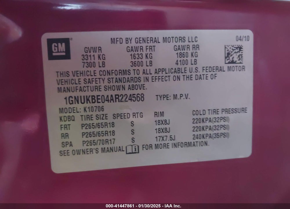 2010 CHEVROLET TAHOE LT VIN: 1GNUKBE04AR224568