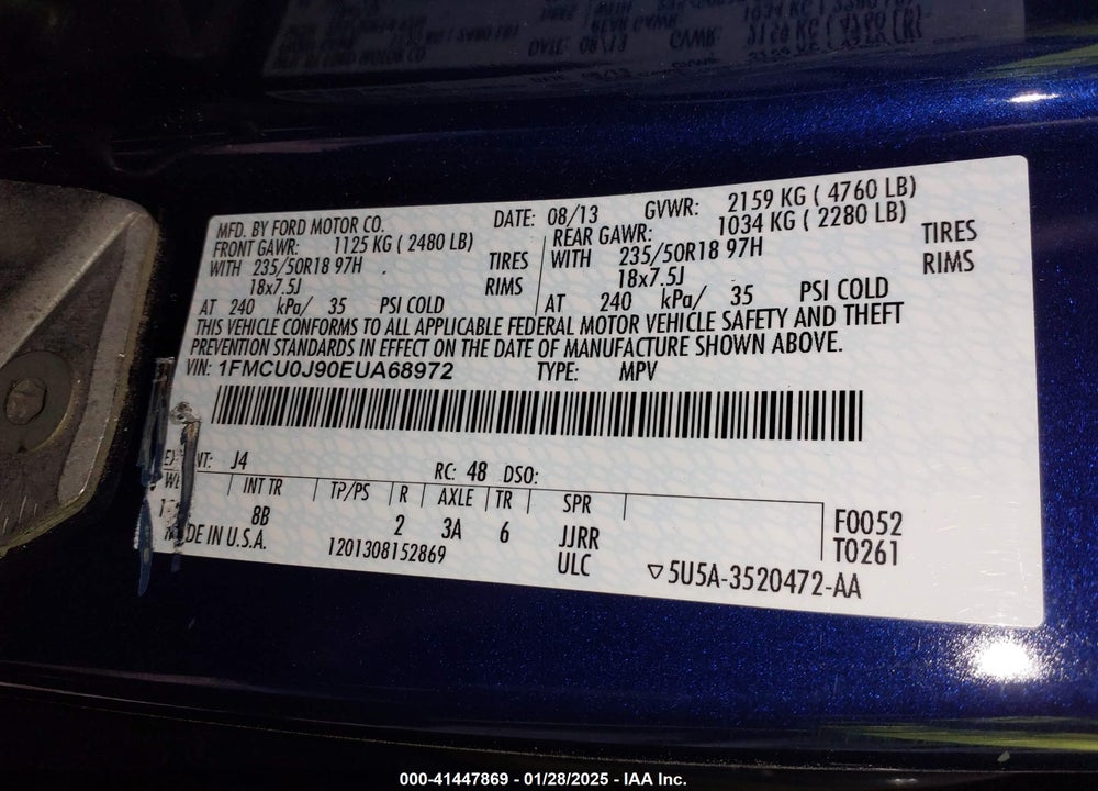 2014 FORD ESCAPE VIN: 1FMCU0J90EUA68972