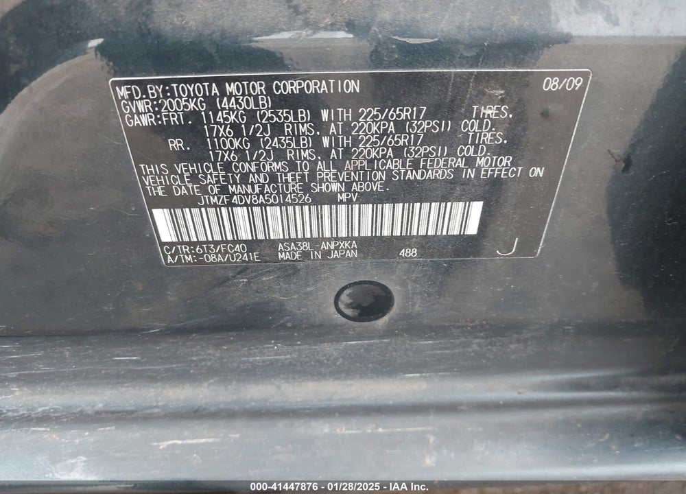 2010 TOYOTA RAV4 VIN: JTMZF4DV8A5014526